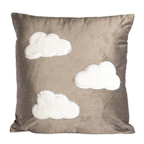 Funda almoha lisa gris con nubes pelo blanco 43x43 cm